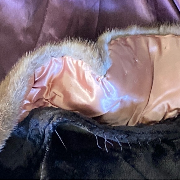 Vintage 60s Chocolate Brown Faux Fur Mink Collar 3/4 Sleeve Coat Women's M - Picture 8 of 16